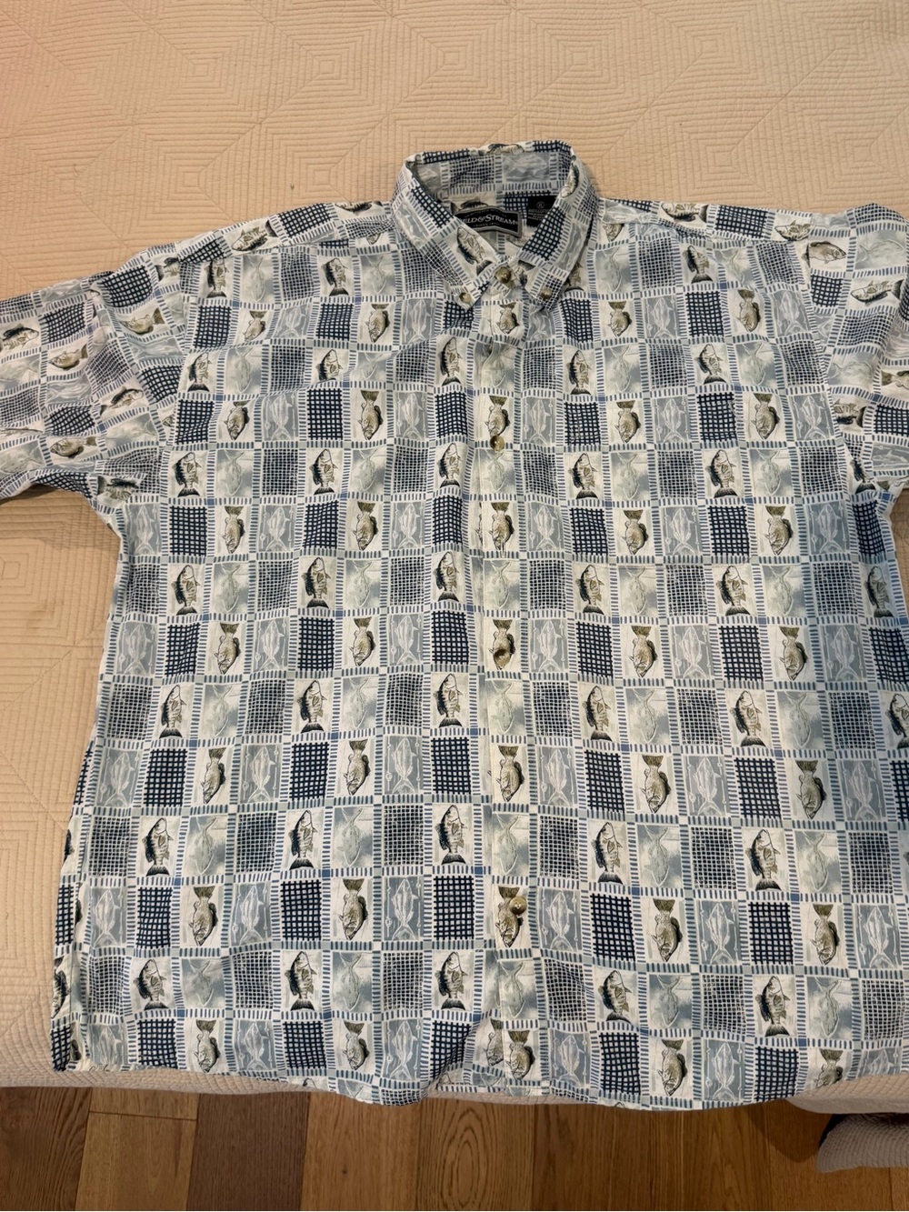 Field & Stream Blue and White Fish-Print Button-Down Shirt